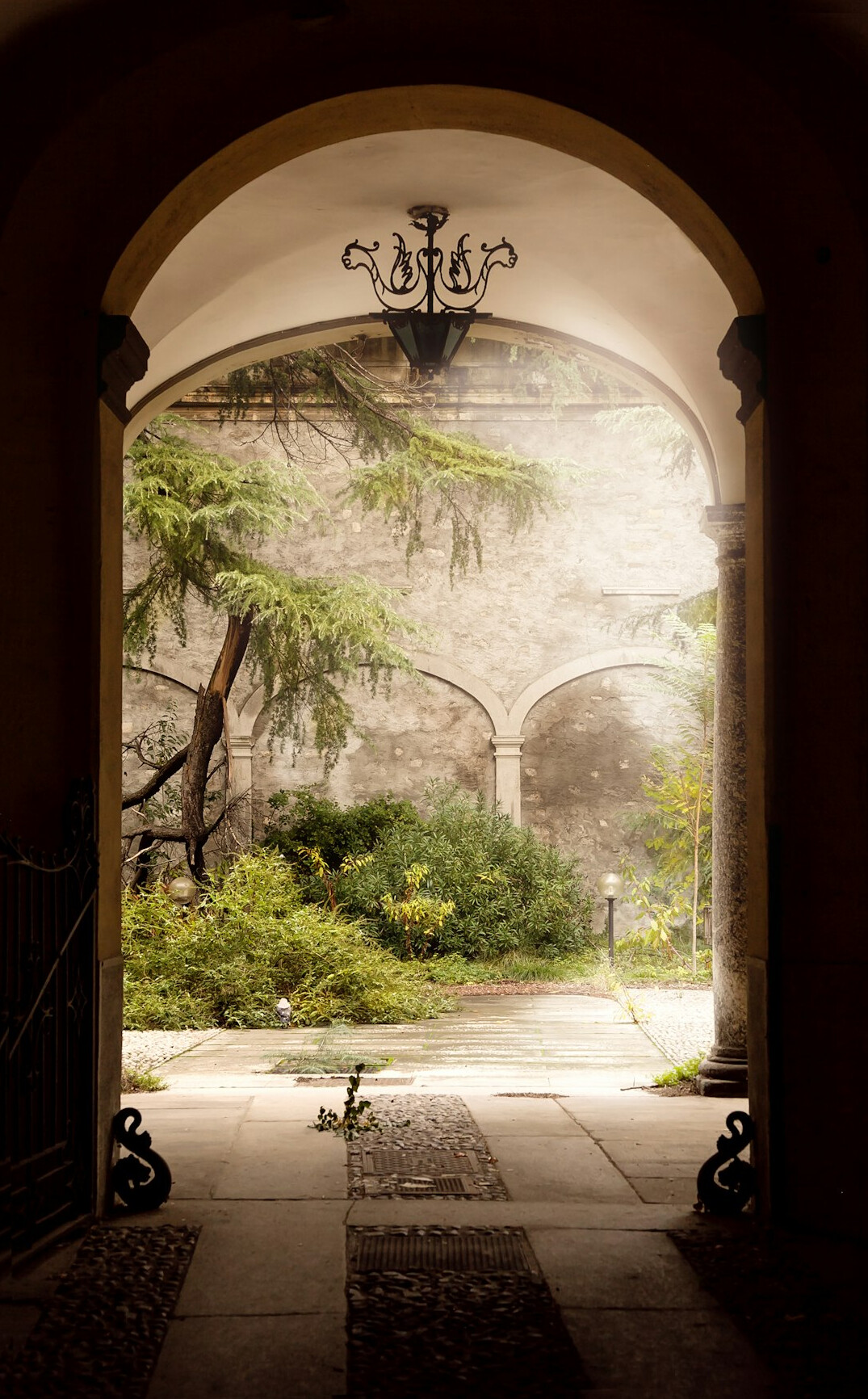 mysterious crypt entrance at dusk