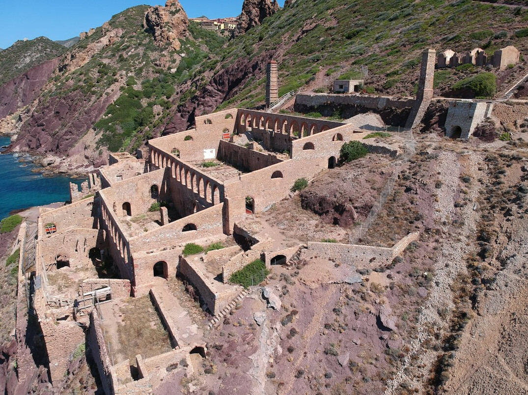 drone flying over ruins